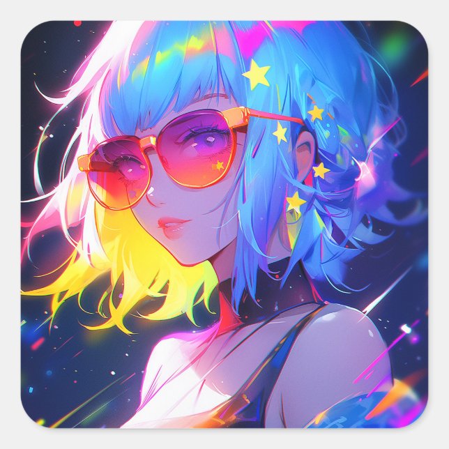 Adesivo Quadrado Estrelas de Meninas de Anime (Frente)