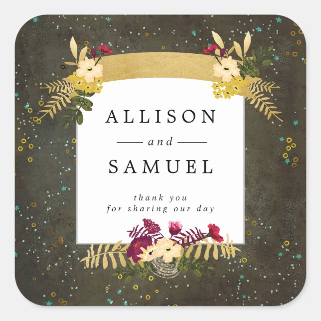 Adesivo Quadrado Estrelas de prata Douradas de quadro negro, obriga (Frente)