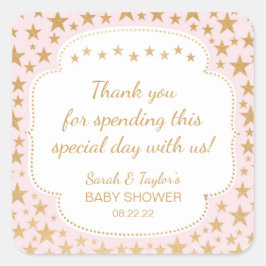 Adesivo Quadrado Estrelas Douradas cor-de-rosa Cartolina Chá de fra