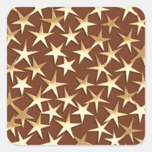 Adesivo Quadrado Estrelas douradas em marrom chocolate