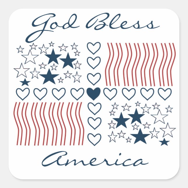 Adesivo Quadrado Estrelas Patrióticas da América deus abençoe Strip (Frente)