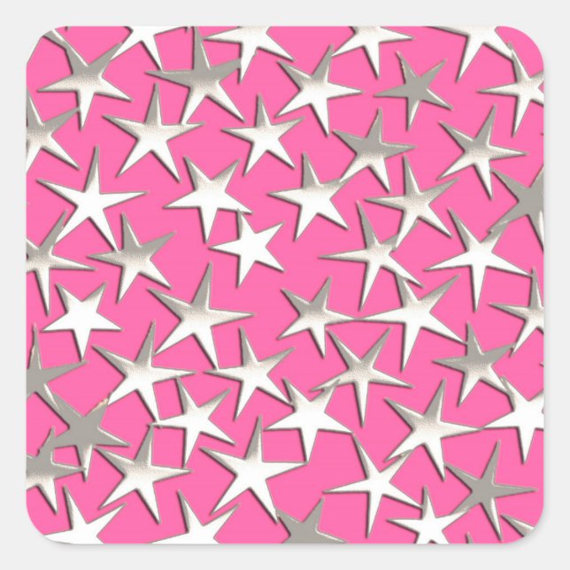 Adesivo Quadrado Estrelas prateadas de rosa fuchsia (Frente)