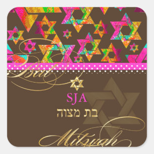 Adesivo Quadrado Estrelas Psicodélicas PixDezines/Bat Mitzvah