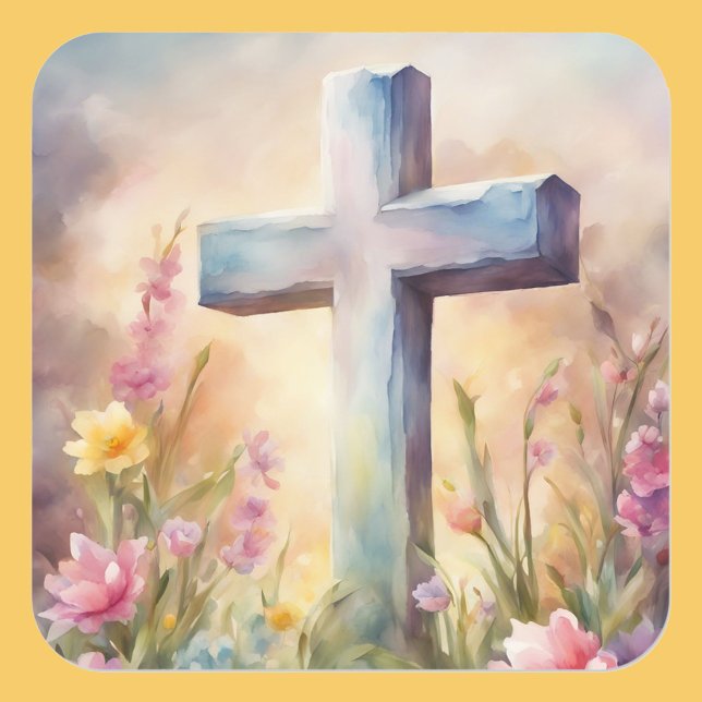 Adesivo Quadrado estudante de folhetos fofinhos de coelho da Páscoa (Criador carregado)