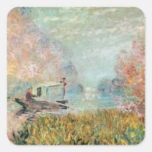 Adesivo Quadrado Estúdio do barco de Claude Monet   no Seine