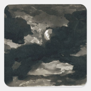 Adesivo Quadrado Estudo de um céu enluarada nublado (lavagem preta