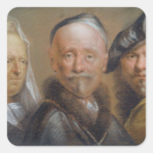 Adesivo Quadrado Estudos de cinco cabeças após Rembrandt (pastel