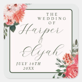 Adesivo Quadrado Eterno Floral Blush Red Greenery Casamento Clássic