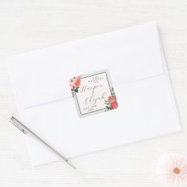 Adesivo Quadrado Eterno Floral Blush Red Greenery Casamento Clássic