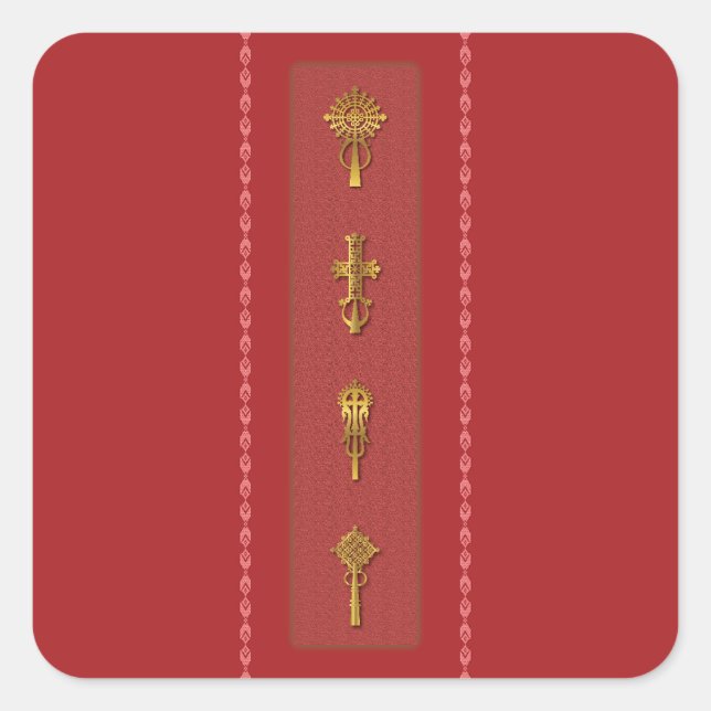 Adesivo Quadrado Ethiopian Orthodox Crosses – Gold on Red (Frente)