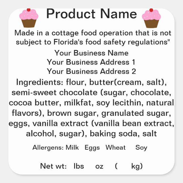 Adesivo Quadrado Etiqueta/Etiqueta de Comida de algodão da FLORIDA (Frente)