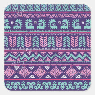 Adesivo Quadrado Étnica Tribal: Padrão Colorido Sem Costura.