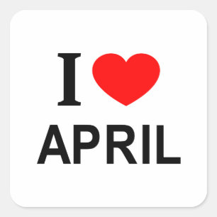 Adesivo Quadrado Eu ❤️ ABRIL Eu AMO ABRIL Eu ADORO ABRIL