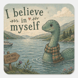 Adesivo Quadrado Eu acredito em mim mesmo Monstro do Lago Ness capr