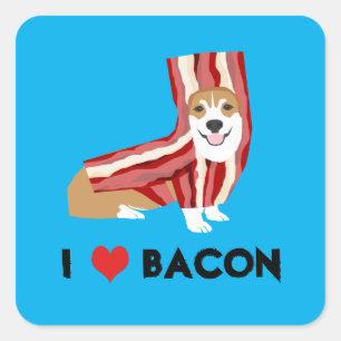 Adesivo Quadrado Eu Adoro Bacon Corgi Dog