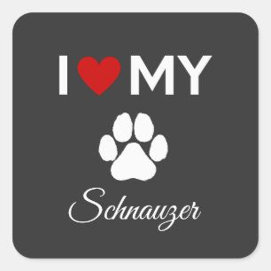 Adesivo Quadrado Eu adoro o meu texto personalizado do cão Schnauze