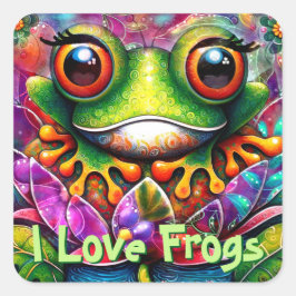 Adesivo Quadrado Eu adoro Sapos de pintura de Abstrato