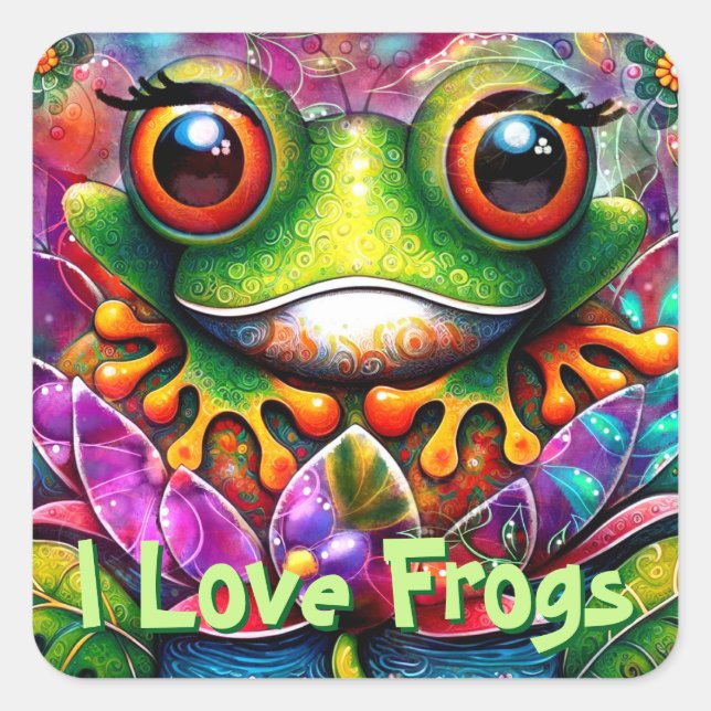Adesivo Quadrado Eu adoro Sapos de pintura de Abstrato (Frente)