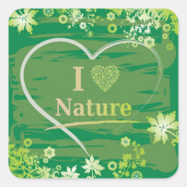 Adesivo Quadrado Eu adoro texto e flores do coração da Natureza - V