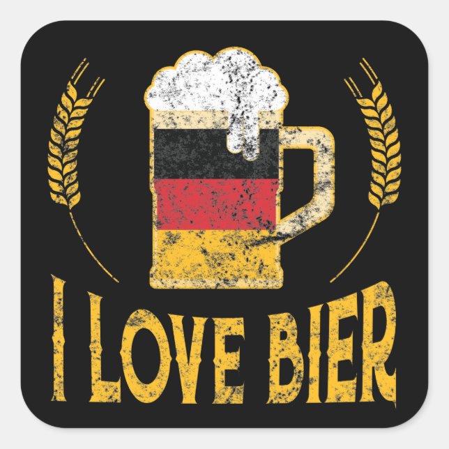 Adesivo Quadrado Eu Amo Bier German Flag Beer Lover Oktoberfest (Frente)
