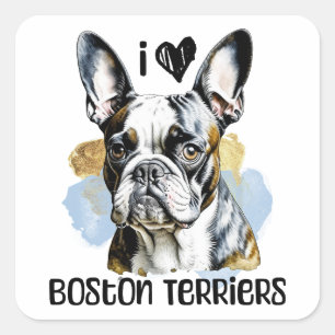 Adesivo Quadrado Eu Amo Boston Terriers