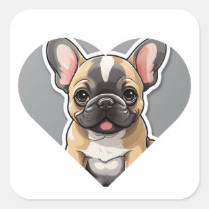 Adesivo Quadrado EU AMO BULLDOGS FRANCESES Cartoon Bonito Puppy no