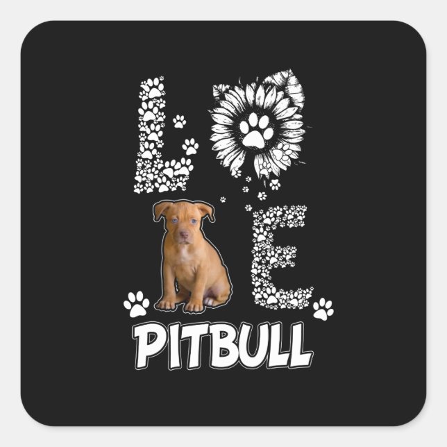 Adesivo Quadrado Eu amo cachorros Pitbull (Frente)