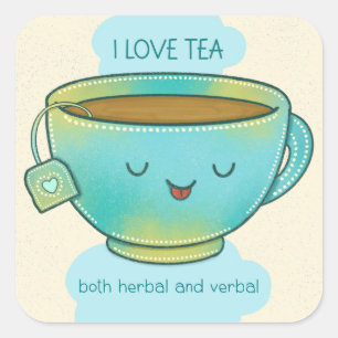 Adesivo Quadrado Eu Amo Chá Tanto Herbal Quanto Verbal Amante de Ch