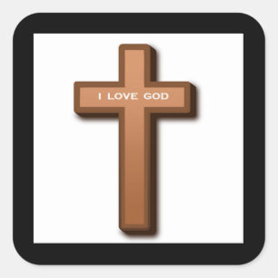 ADESIVO QUADRADO "EU AMO DEUS" CRUZADO