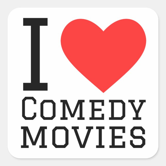Adesivo Quadrado Eu amo filmes de comédia (Frente)