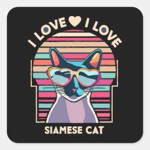 Adesivo Quadrado Eu amo gato siamês
