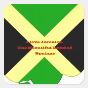 Adesivo Quadrado Eu Amo Jamaica Texto na Impressão de Arte da Bande