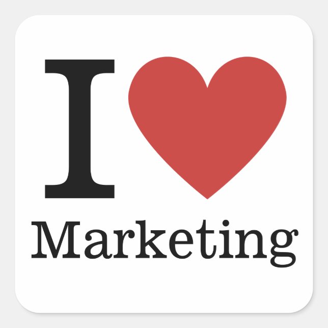 Adesivo Quadrado Eu ❤️ Amo Marketing - Mato Marketing. (Frente)