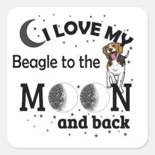 Adesivo Quadrado Eu amo meu beagle na lua e de trás