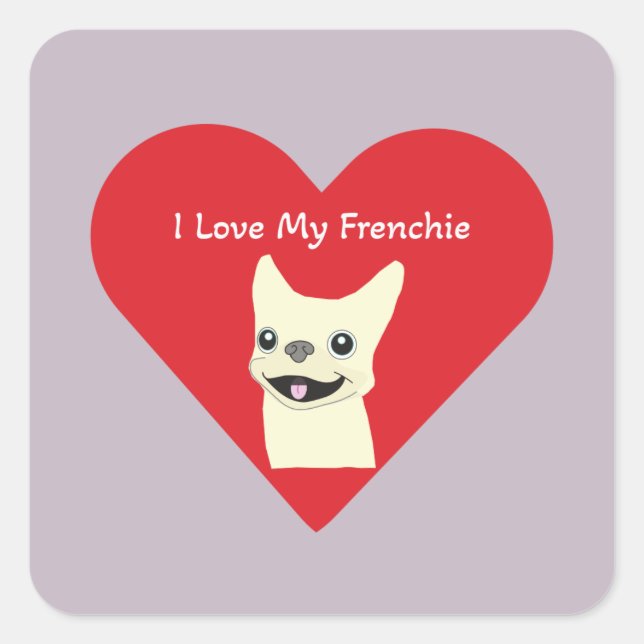 Adesivo Quadrado Eu amo meu Frenchie, Lavender (Frente)
