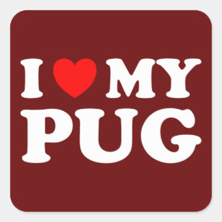 Adesivo Quadrado Eu Amo Meu Pug Com Coração Vermelho