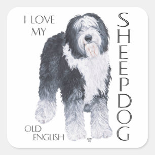 Adesivo Quadrado Eu Amo Meu Velho Cão de Pastoreio Inglês