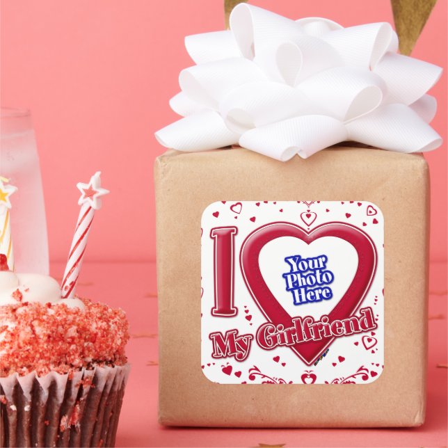 Adesivo Quadrado Eu Amo Meus Corações Vermelhos Namorada (Festa)