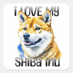 Adesivo Quadrado Eu Amo Minha Shiba Inu   Proprietário do cão
