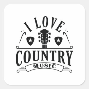 Adesivo Quadrado Eu Amo Música country