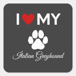 Adesivo Quadrado Eu amo o meu texto personalizado de cão grego ital