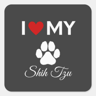 Adesivo Quadrado Eu amo o meu texto personalizado de cão Shih Tzu
