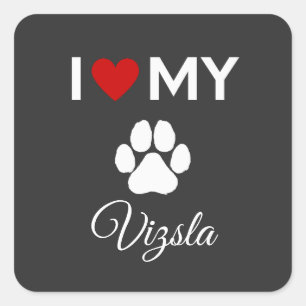 Adesivo Quadrado Eu amo o meu texto personalizado de cão Vizsla