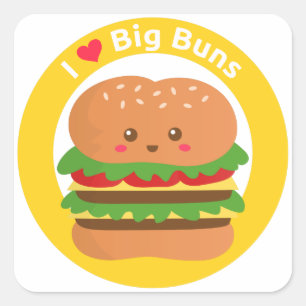 Adesivo Quadrado Eu Amo Pães Grandes, Kawaii Big Burger