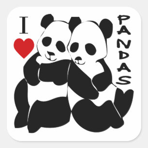 Adesivo Quadrado Eu amo pandas