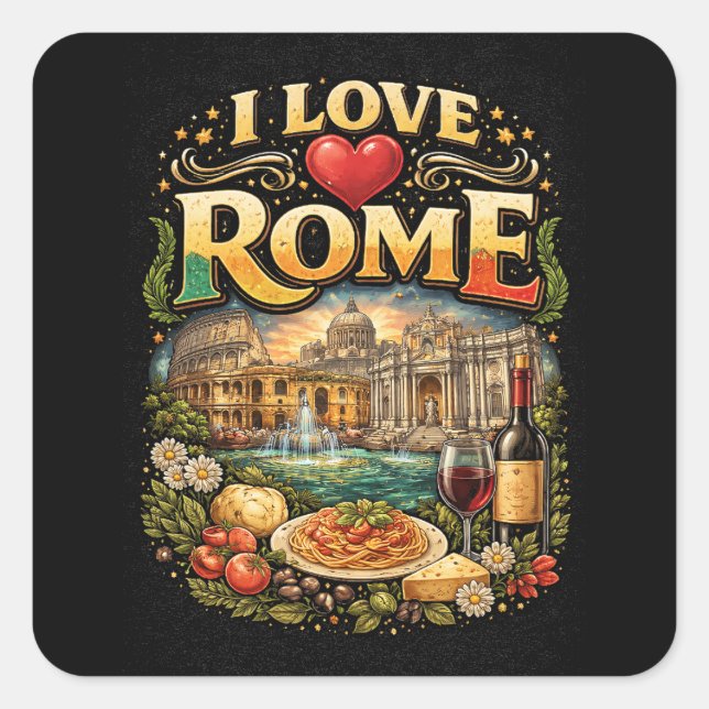 Adesivo Quadrado Eu Amo Roma (Frente)
