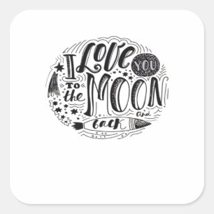 Adesivo Quadrado Eu Amo Você Até a Lua e de Volta Clássico Minimal