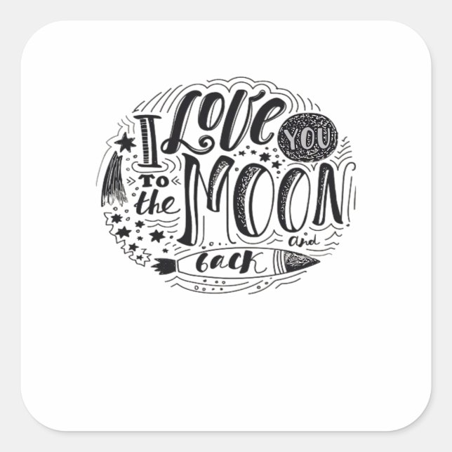 Adesivo Quadrado Eu Amo Você Até a Lua e de Volta Clássico Minimal  (Frente)