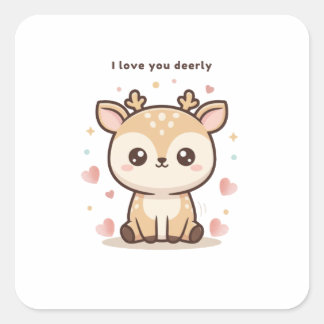 Adesivo Quadrado Eu Amo Você Querido Fofinho Puchi Dōshi Veado Nata