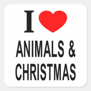 Adesivo Quadrado Eu ❤️ ANIMAIS & NATAL Eu AMO ANIMAIS & NATAL
